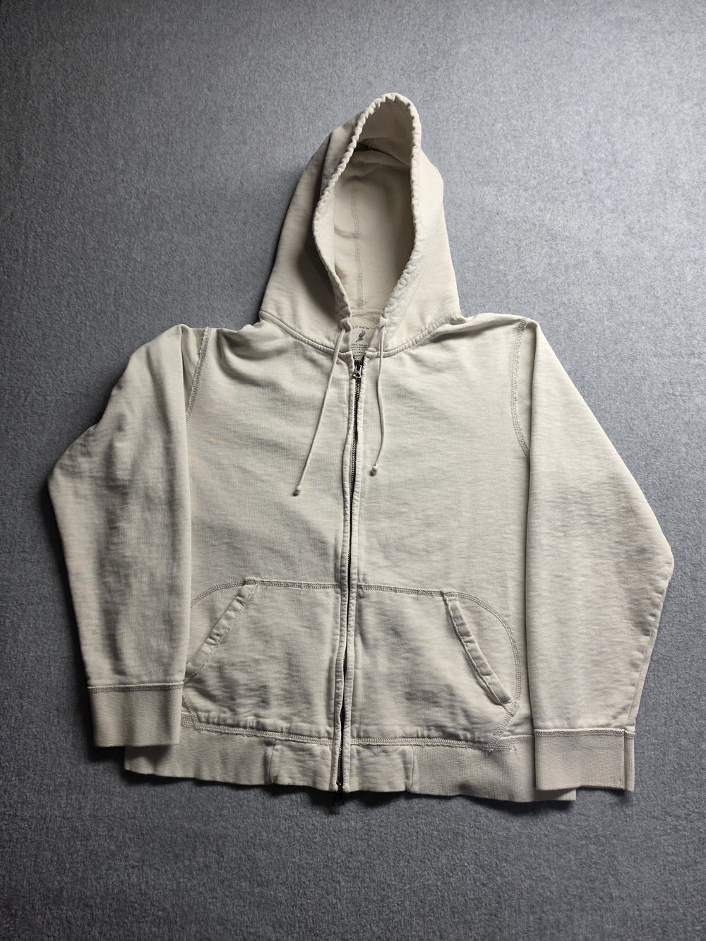 J Crew Hoodie Mens Large Beige Full Zip Cotton Knit Pockets Casual Lounge Preppy